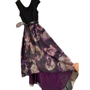 New Ignite Evenings Floral High-Low Organza Dress Cap Sleeve Size 14 8714
